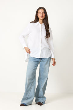 Cleo Oversize Linen Blend Shirt - Bright White