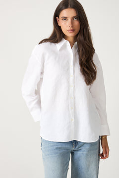 Cleo Oversize Linen Blend Shirt - Bright White