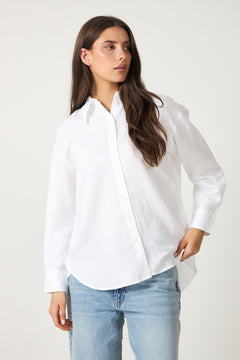 Cleo Oversize Linen Blend Shirt - Bright White