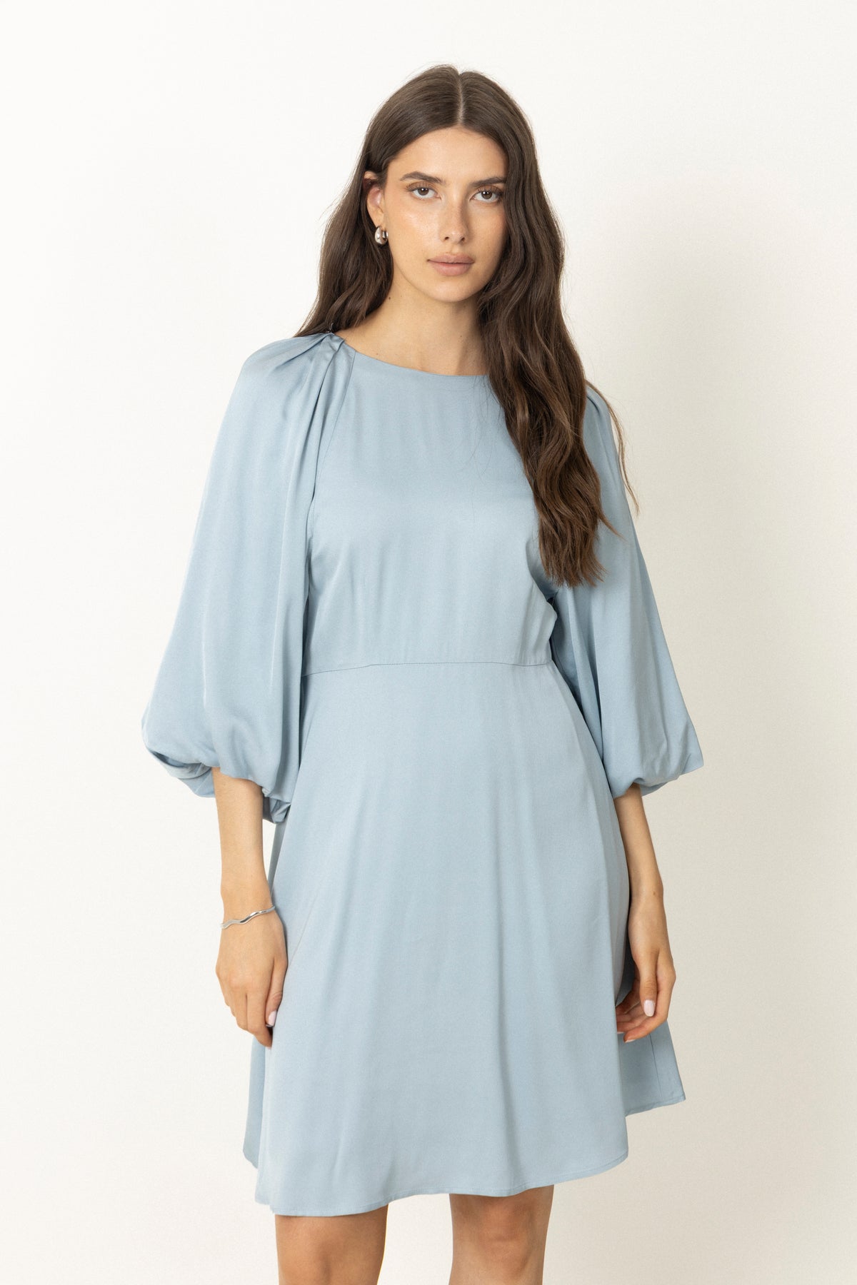 Laurina 3/4 Short Open Back Dress - Dusty Blue