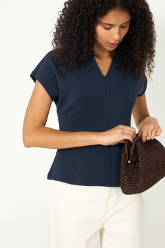 Tenny Ss V-Neck Gathered Top - Dark Sapphire