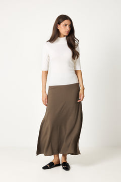 Viva Hw Ankle Linen Blend Skirt - Chocolate Chip