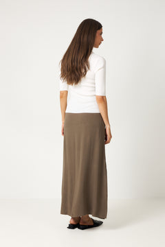 Viva Hw Ankle Linen Blend Skirt - Chocolate Chip
