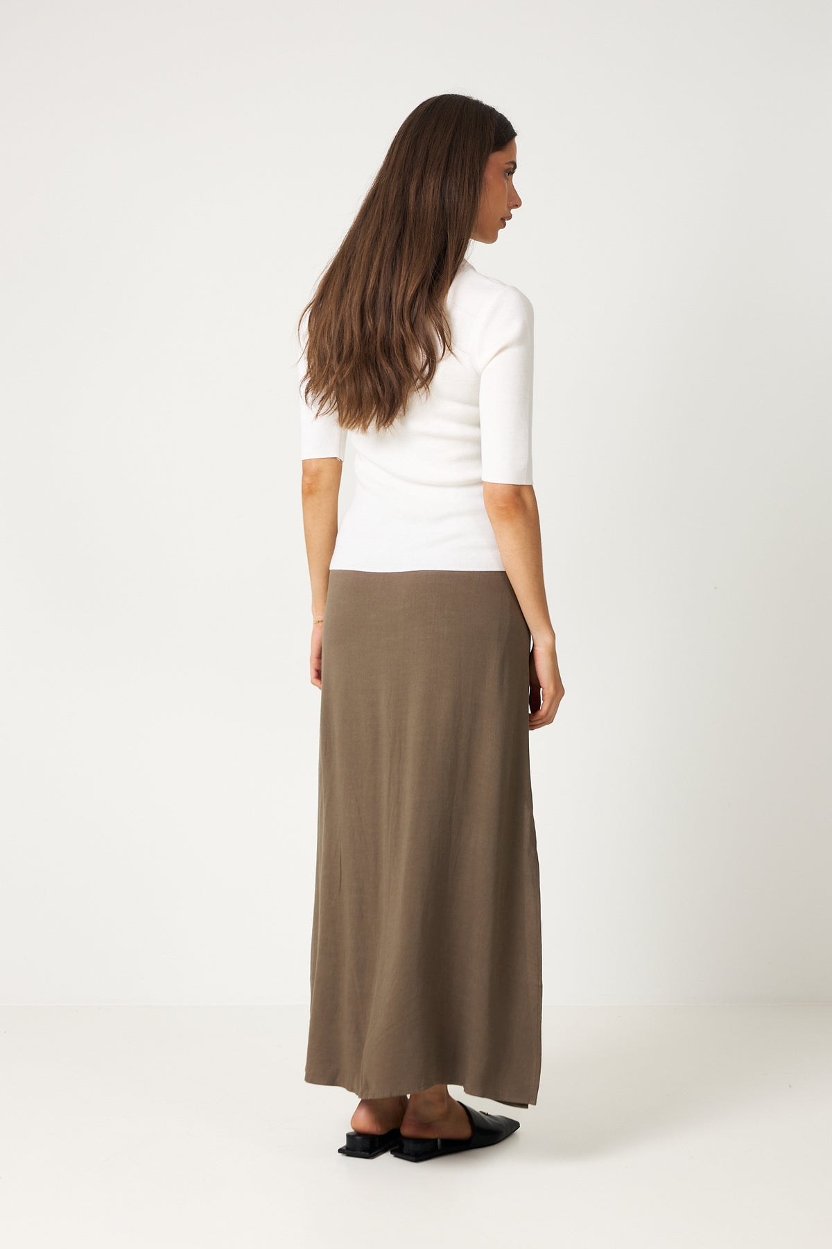 Viva Hw Ankle Linen Blend Skirt - Chocolate Chip