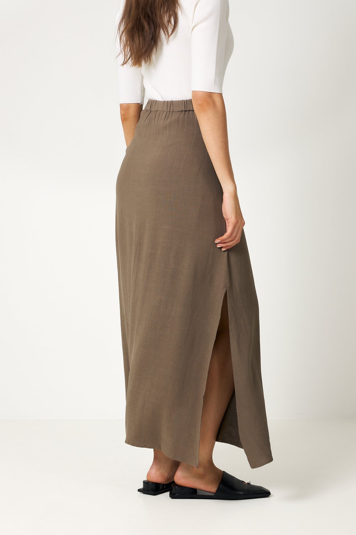 Viva Hw Ankle Linen Blend Skirt - Chocolate Chip