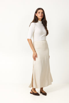 Viva Hw Ankle Linen Blend Skirt - Sandshell