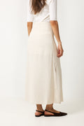 Viva Hw Ankle Linen Blend Skirt - Sandshell