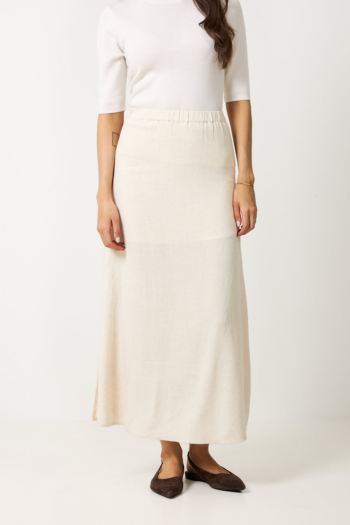 Viva Hw Ankle Linen Blend Skirt - Sandshell