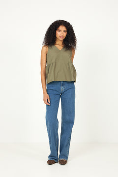 Blair SL V-Neck Peplum Top - Deep Lichen Green