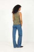 Blair Sl V-Neck Peplum Top - Deep Lichen Green