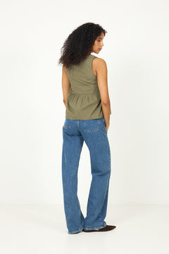 Blair SL V-Neck Peplum Top - Deep Lichen Green