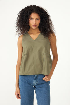 Blair SL V-Neck Peplum Top - Deep Lichen Green