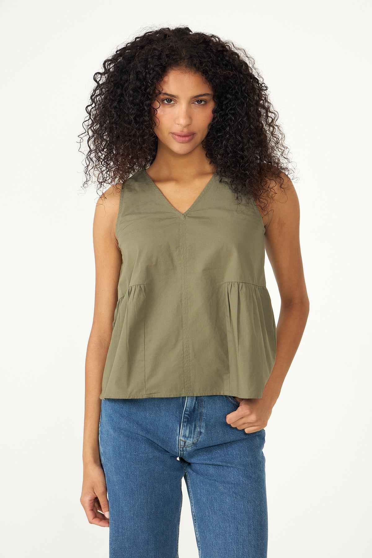 Blair Sl V-Neck Peplum Top - Deep Lichen Green