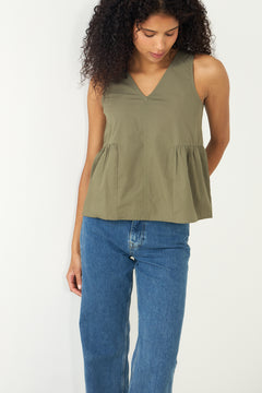 Blair SL V-Neck Peplum Top - Deep Lichen Green