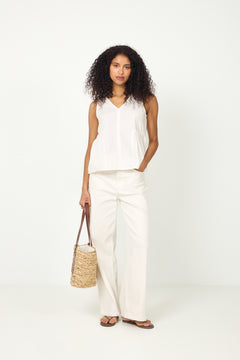 Blair Sl V-Neck Peplum Top - Bright White