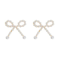 Juliette - Cute Pearl Bow Stud Earrings - Gold
