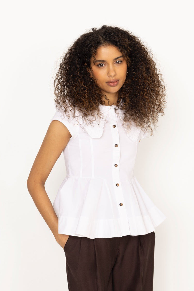 Stretch Cotton Peter Pan Collar Shirt - Bright White