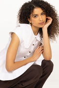 Stretch Cotton Peter Pan Collar Shirt - Bright White