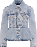 Rigid Denim Padded Peplum Jacket - Mid Blue Vintage