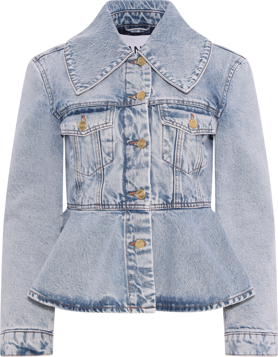 Rigid Denim Padded Peplum Jacket - Mid Blue Vintage