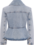 Rigid Denim Padded Peplum Jacket - Mid Blue Vintage