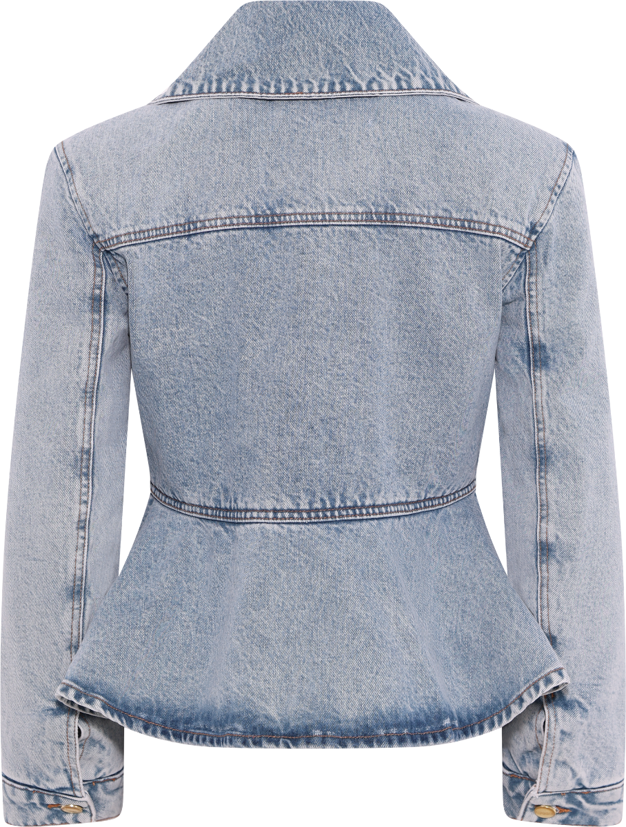 Rigid Denim Padded Peplum Jacket - Mid Blue Vintage
