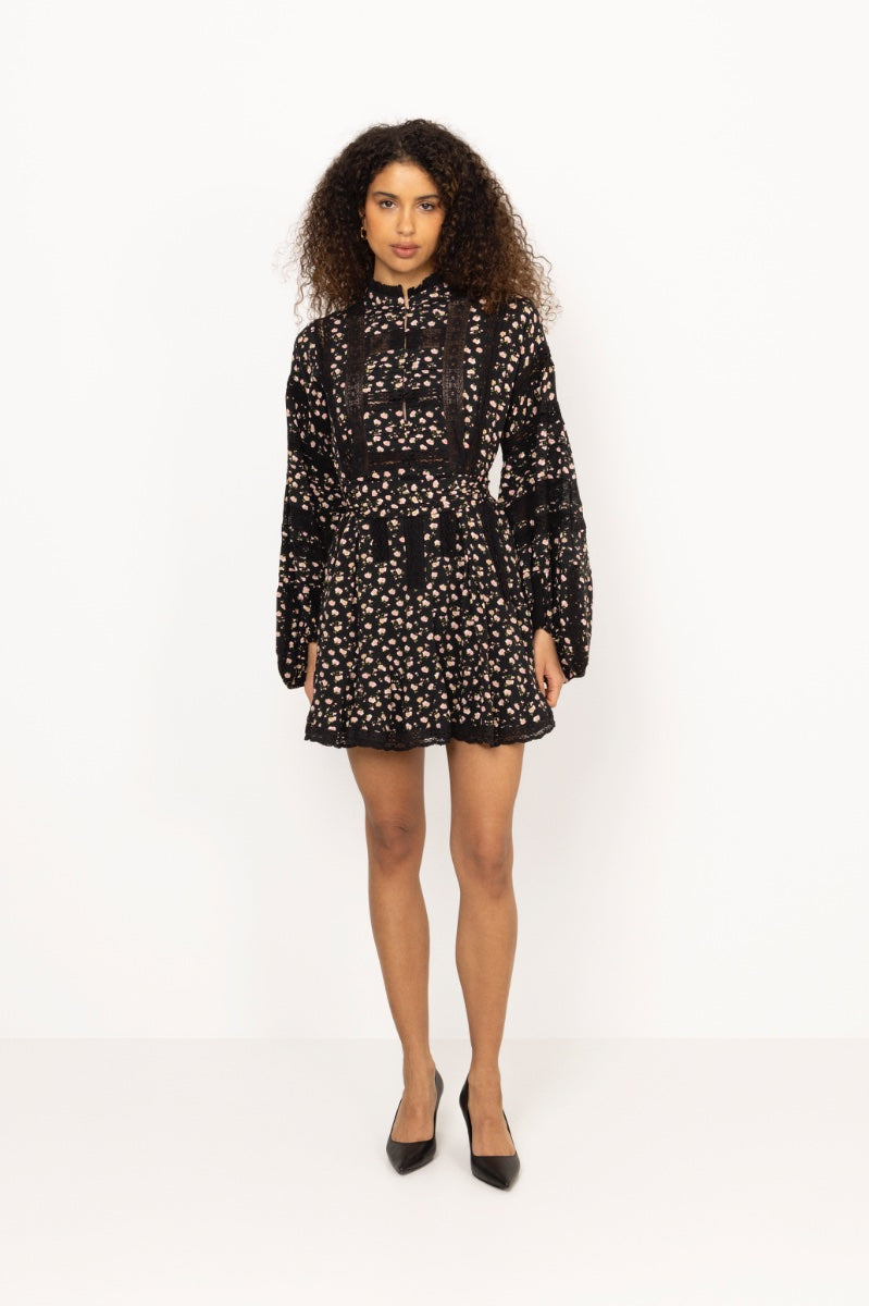 Lita Dress - Black Pink Roses