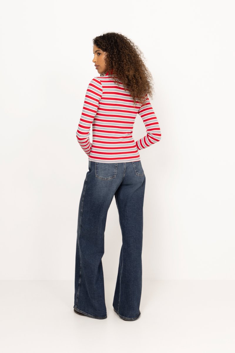 Leslie Polo Blouse - Red Blue Stripe