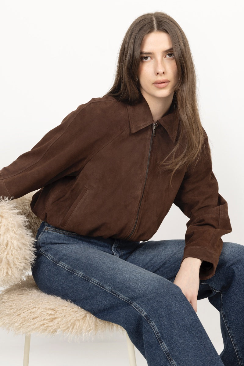 Yasnoel Suede Leather Bomber Jacket - Ex - Pinecone