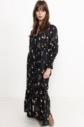 Yassomelli Ls Long Shirt Dress - Ex - Black Flower Print