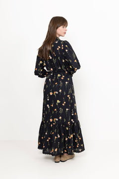 Yassomelli Ls Long Shirt Dress - Ex - Black Flower Print