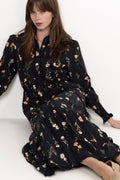 Yassomelli Ls Long Shirt Dress - Ex - Black Flower Print