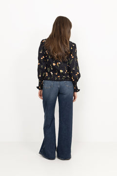 Yassomelli Ls Shirt - Ex - Black Flower Print
