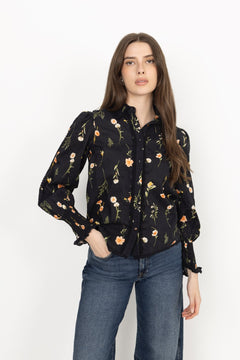 Yassomelli Ls Shirt - Ex - Black Flower Print