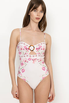 Mandy Bamboo-Ring Bandeau Swimsuit - Tulip Pink