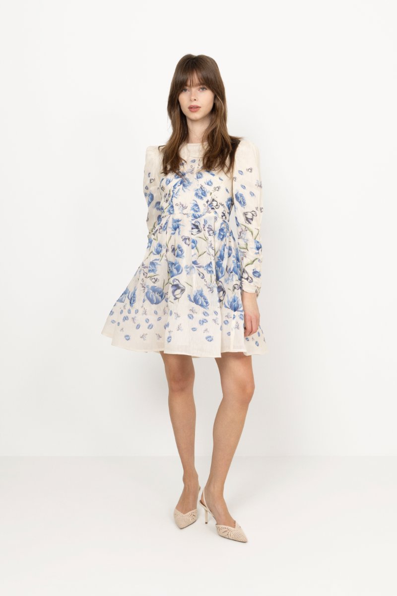 Leoni Silk Blend Mini Dress - Tulip Blue