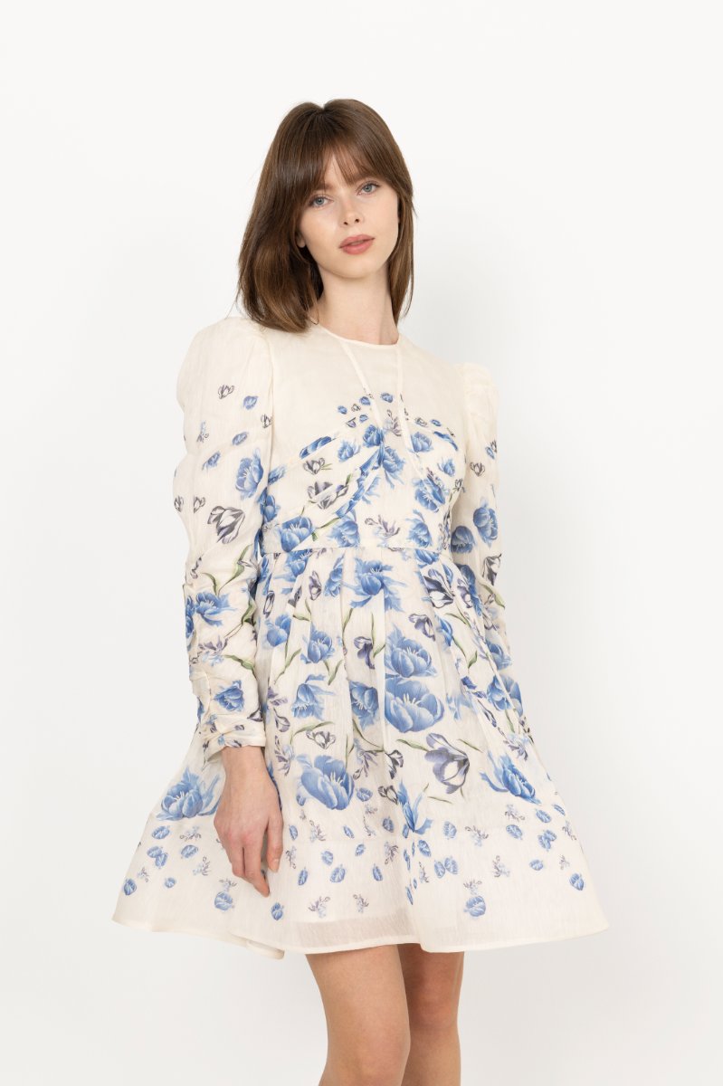 Leoni Silk Blend Mini Dress - Tulip Blue