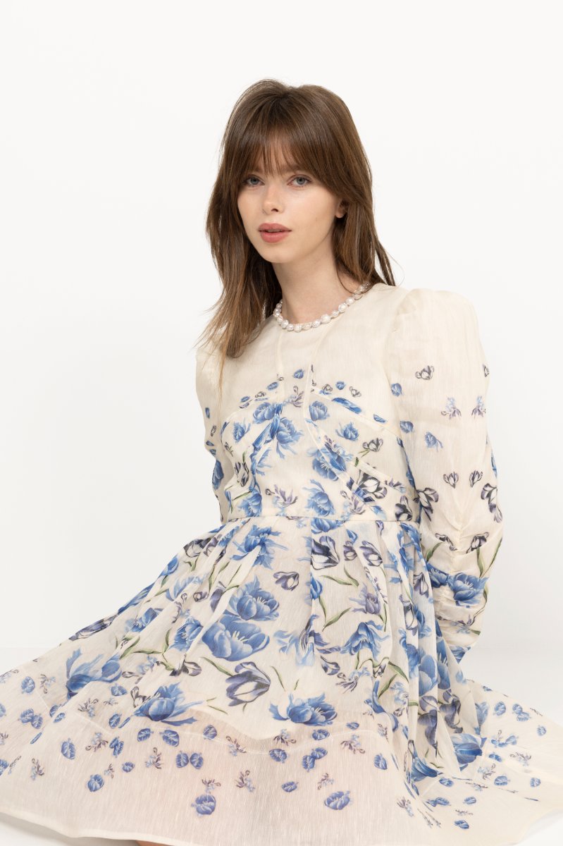 Leoni Silk Blend Mini Dress - Tulip Blue