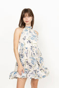 Fern Halterneck Ruffled Mini Dress - Tulip Blue