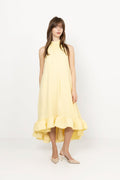 Sabrina Halterneck Ruffled Midi Dress - Light Lemon