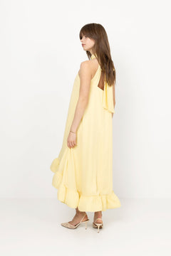 Sabrina Halterneck Ruffled Midi Dress - Light Lemon