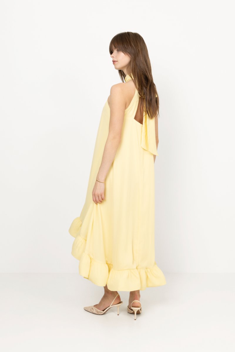 Sabrina Halterneck Ruffled Midi Dress - Light Lemon