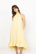 Sabrina Halterneck Ruffled Midi Dress - Light Lemon