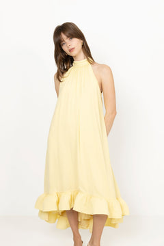 Sabrina Halterneck Ruffled Midi Dress - Light Lemon