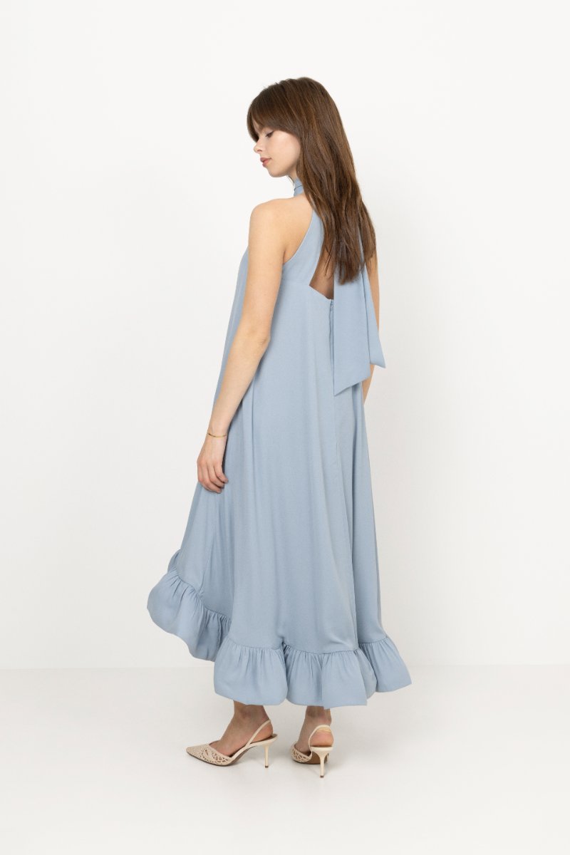 Sabrina Halterneck Ruffled Midi Dress - Sky
