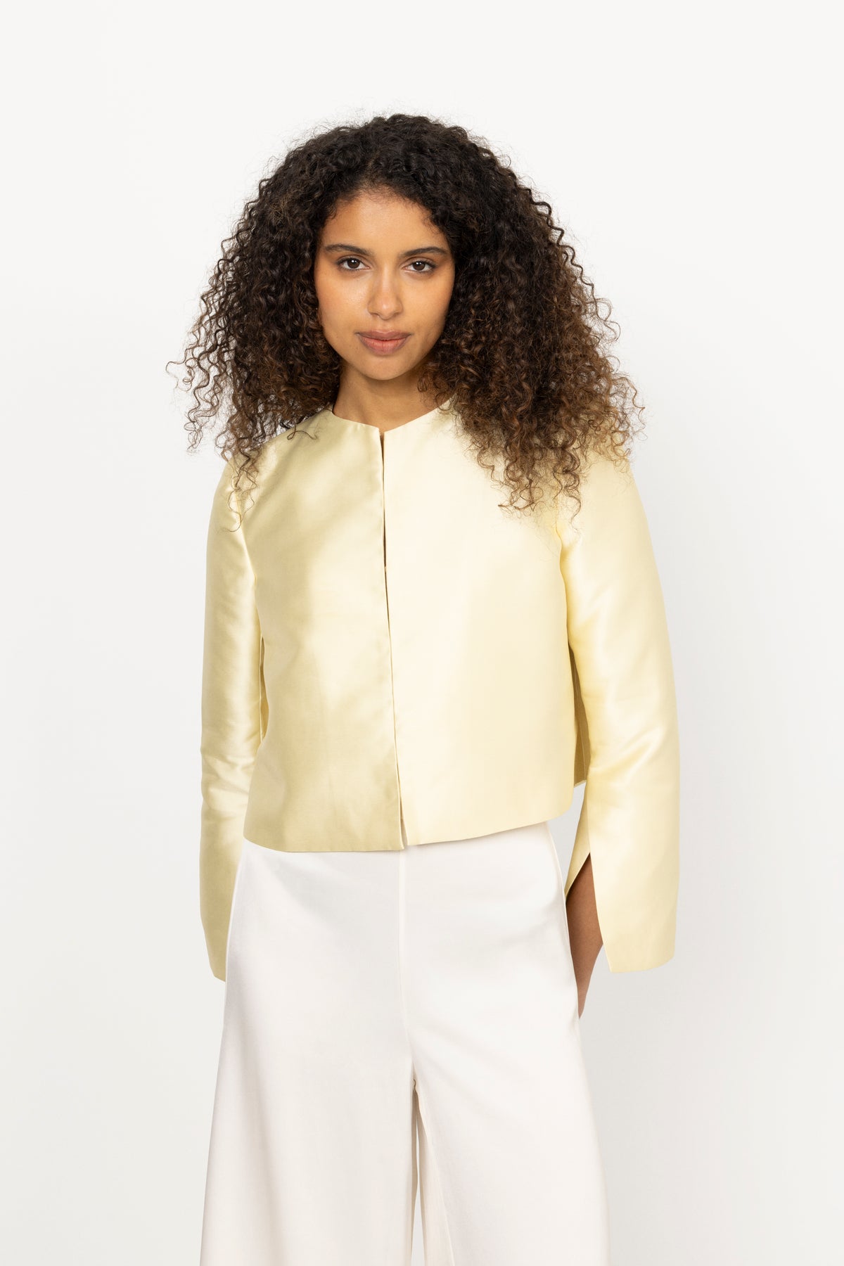 Ruthie Cropped Long Sleeve Blouse - Light Lemon