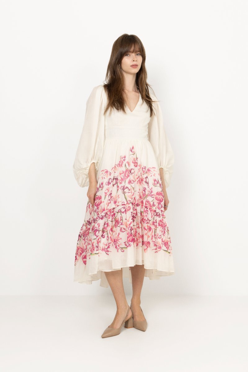 Sasia Deep V Neck Midi Dress - Tulip Pink
