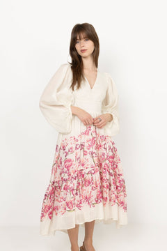 Sasia Deep V Neck Midi Dress - Tulip Pink