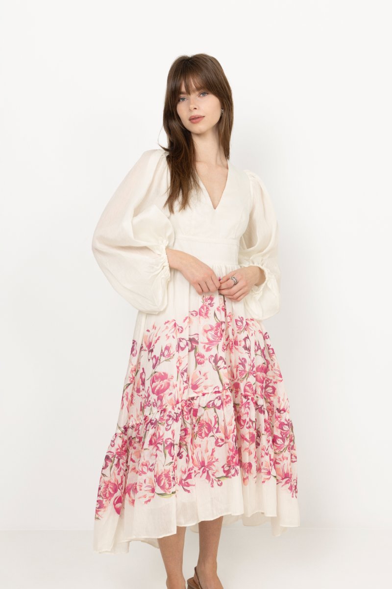 Sasia Deep V Neck Midi Dress - Tulip Pink