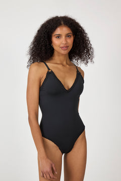 Nila V-Neck Crochet Trimmed Swimsuit - Black